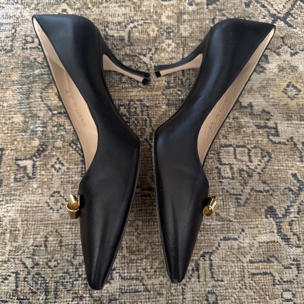 Stuart Weitzman Black Pointed Toe Heels Size 12 100% Leather - Picture 3 of 6